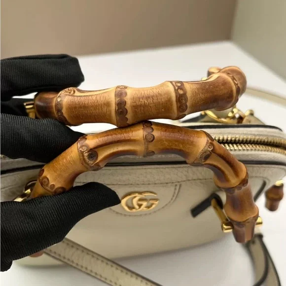 Gucci Diana Mini Tote Shoulder Crossbody Leather Bamboo White - Picture 11 of 11